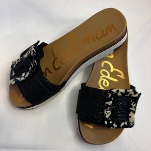 Sam Edelman Women Black Woven Slide Sandals Tortoise Buckle Platform Size 5